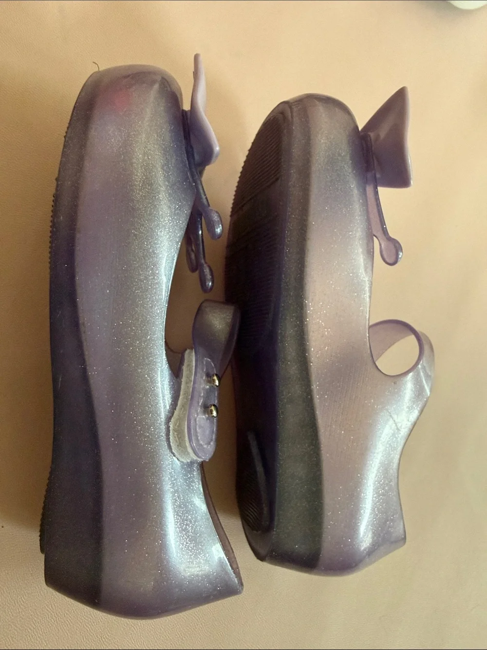 Mini Melisa Girls Purple Bow Jelly Mary Jane Shoes
